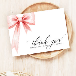 Tarjeta De Agradecimiento Rubor Pink Coquette Bow Moderno Baby Shower