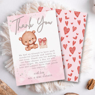 Tarjeta De Agradecimiento Rubor Pink Cute Bear Watercolor Heart Baby Shower