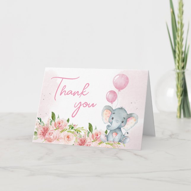 Tarjeta De Agradecimiento Rubor Pink Elephant Baby Shower (Anverso)