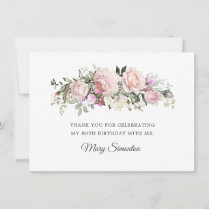 Tarjeta De Agradecimiento Rubor Pink Floral 80 cumpleaños gracias