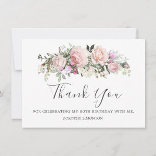 Tarjeta De Agradecimiento Rubor Pink Floral 80 cumpleaños gracias