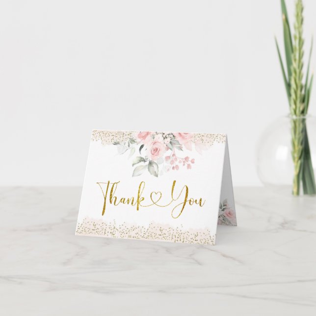 Tarjeta De Agradecimiento Rubor Pink Floral Baby Shower plegado (Anverso)
