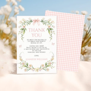 Tarjeta De Agradecimiento Rubor Pink Floral Bow Butfly Baby Shower