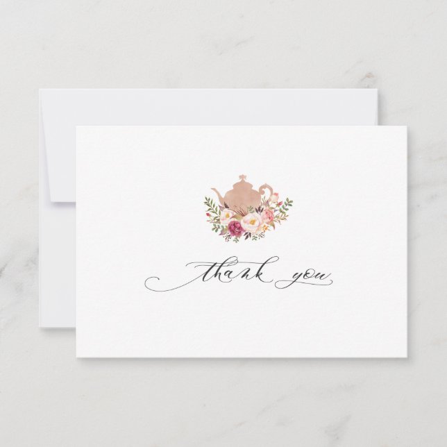 Tarjeta De Agradecimiento Rubor Pink Floral Bridal Tea Fiesta Gracias (Anverso)