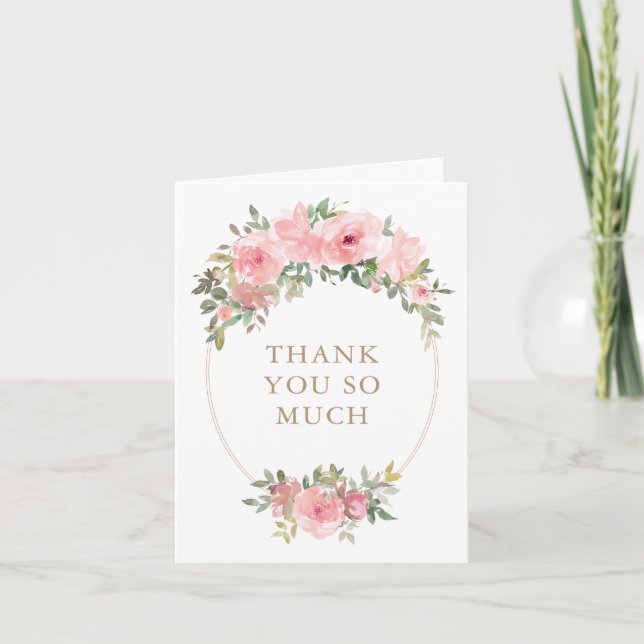 Tarjeta De Agradecimiento Rubor Pink Floral Greenery Baby Shower (Anverso)