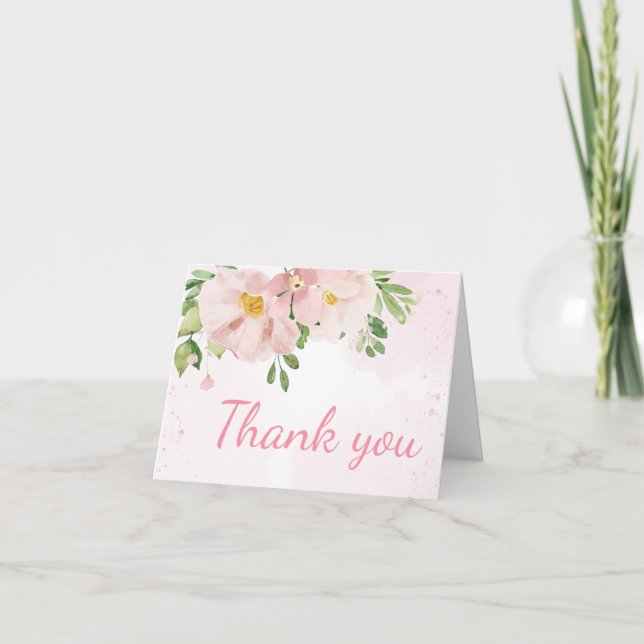 Tarjeta De Agradecimiento Rubor Pink Floral Spring Baby Shower (Anverso)