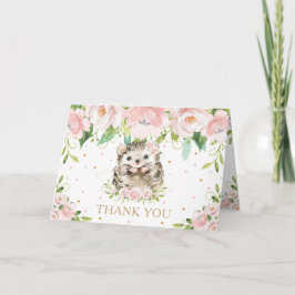 Tarjeta De Agradecimiento Rubor Pink Floral Woodland Hedgehog Baby Shower