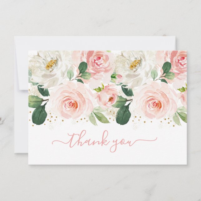 Tarjeta De Agradecimiento Rubor Pink Gold Floral Bridal Shower (Anverso)