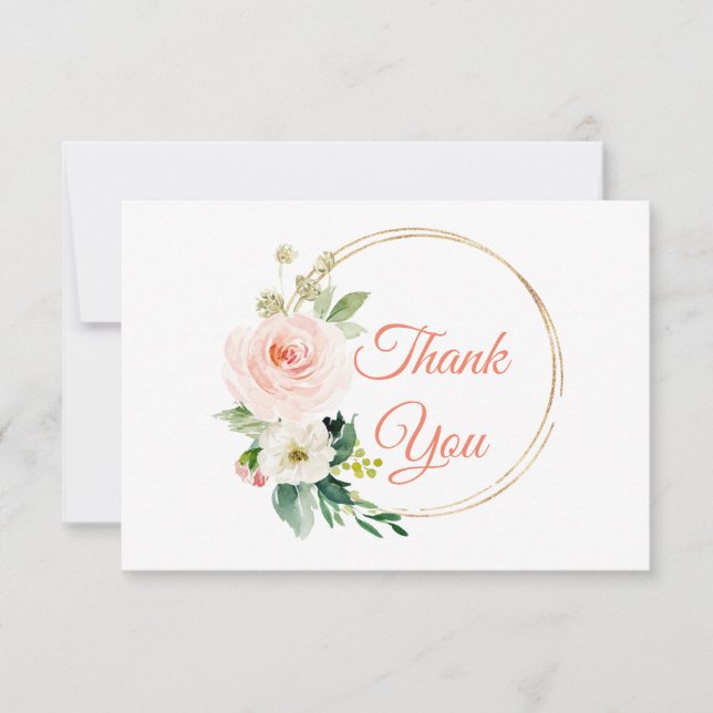 Tarjeta de agradecimiento Rubor Pink Gray Floral (Anverso)