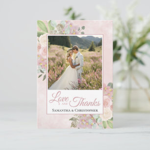 Tarjeta De Agradecimiento Rubor Pink & Mauve Floral Love & Gracias Boda