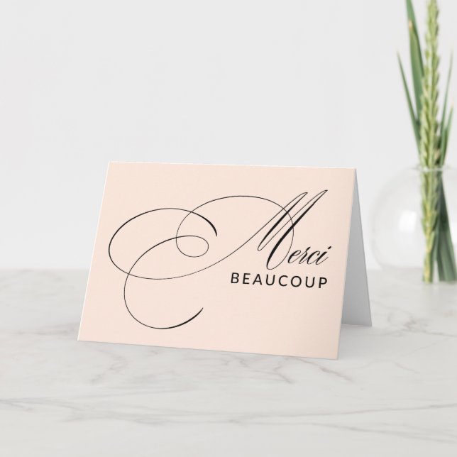 Tarjeta De Agradecimiento Rubor Pink Merci Beaucoup Elegant Calligraphy (Anverso)