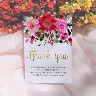 Tarjeta De Agradecimiento Rubor Pink & Red Floral Baby Shower Gracias