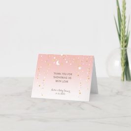 Tarjeta De Agradecimiento Rubor Pink Stars Moon Baby Shower
