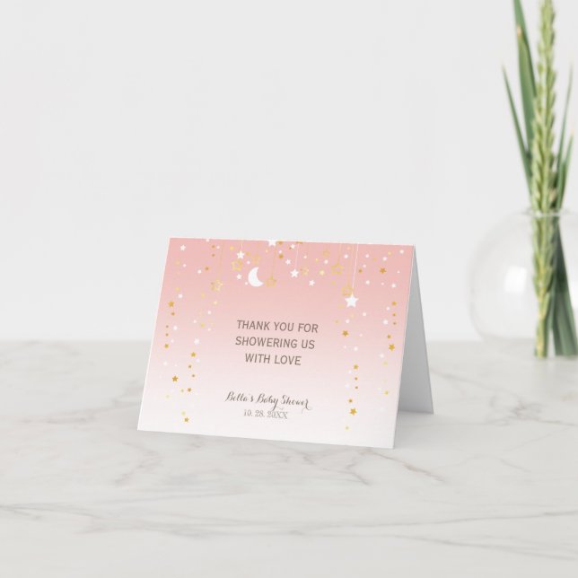 Tarjeta De Agradecimiento Rubor Pink Stars Moon Baby Shower (Anverso)