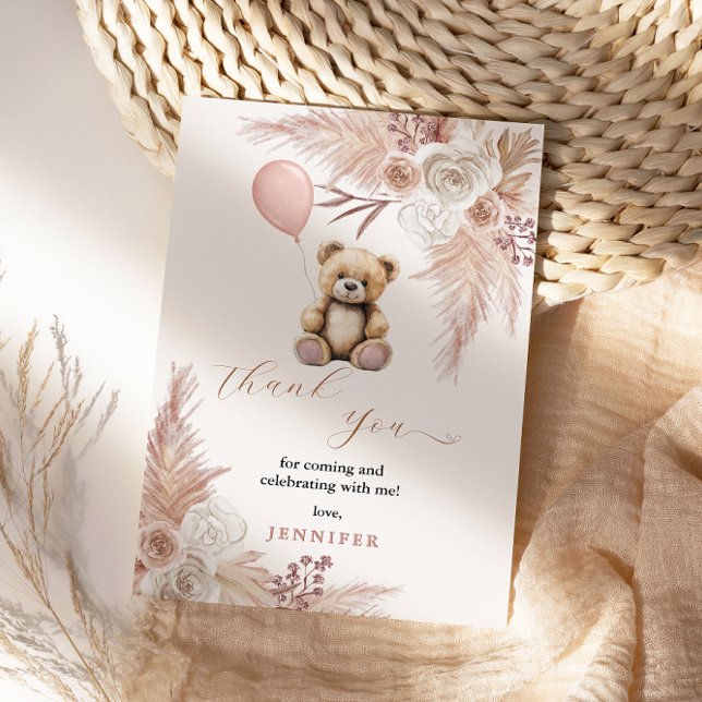 Tarjeta De Agradecimiento Rubor Pink Teddy Bear Baby Shower (Subido por el creador)