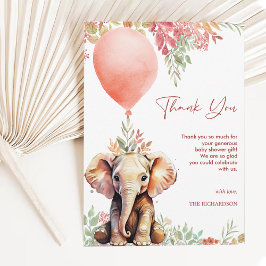 Tarjeta De Agradecimiento Rubor Pink Terracotta Balloon Elephant Baby Shower