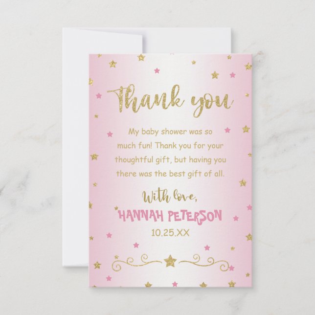 Tarjeta De Agradecimiento Rubor Pink Twinkle Twinkle Little Star Baby Shower (Anverso)
