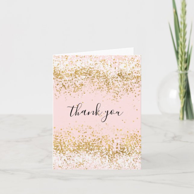 Tarjeta De Agradecimiento Rubor Pink White Gold Confetti Sparkle Gracias (Anverso)