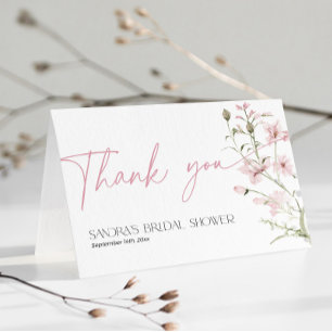 Tarjeta De Agradecimiento Rubor Pink Wildflower Bridal Shower Doble