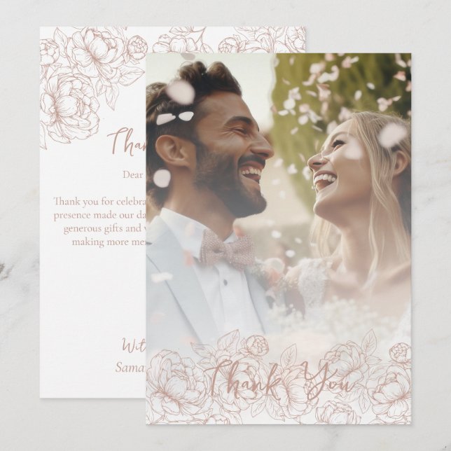 Tarjeta De Agradecimiento Rubor Rosa Boho Floral Moderno Elegante Foto (Anverso / Reverso)
