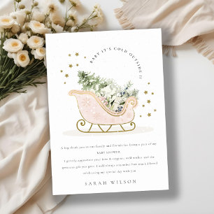 Tarjeta De Agradecimiento Rubor Winter Sleigh Está Frío Fuera De Baby Shower