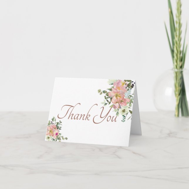 Tarjeta De Agradecimiento Rubor y eggshell acuarela floral gracias coche (Anverso)