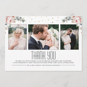 Tarjeta De Agradecimiento Rubor y Gold Boda Floral Gracias Foto