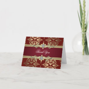 Tarjeta De Agradecimiento Ruby Red and Gold Damask