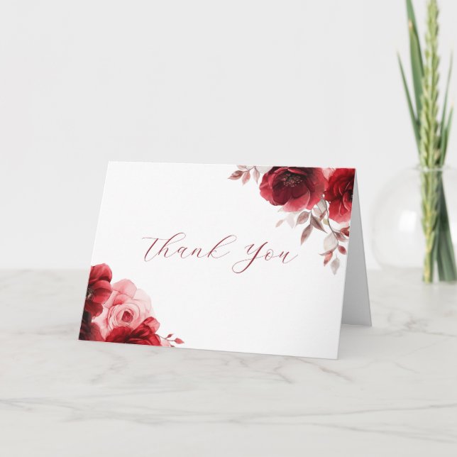 Tarjeta De Agradecimiento Ruby Red Wine Luxe Radiant Boda Floral (Anverso)