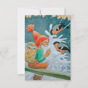 Tarjeta De Agradecimiento Rudolf Koivu “Gnomo de Navidad y pájaros”
