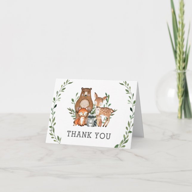 Tarjeta De Agradecimiento Ruidosos animales de bosque Baby Shower (Anverso)