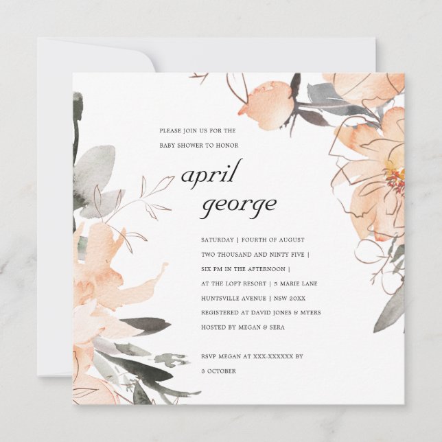 TARJETA DE AGRADECIMIENTO RUST TERRACOTTA BROWN FLORAL BABY SHOWER INVITE (Anverso)
