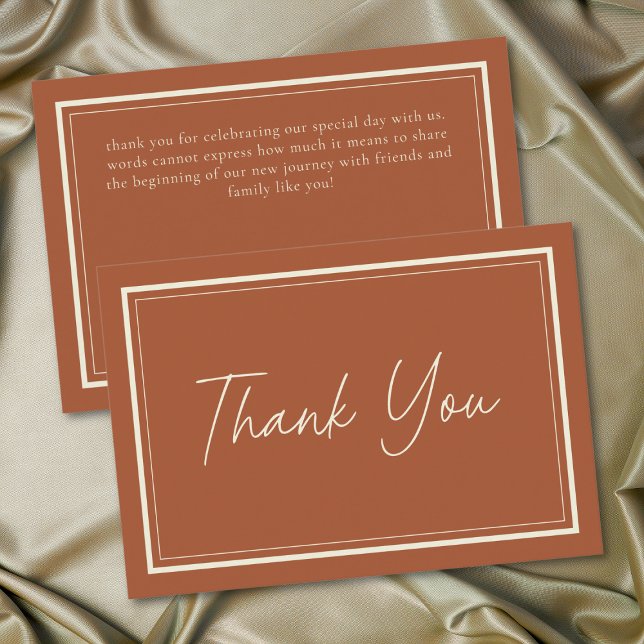 Tarjeta De Agradecimiento Rust Terracotta Minimalist Frame Wedding (Rust Terracotta Minimalist Frame Wedding Thank You Card)
