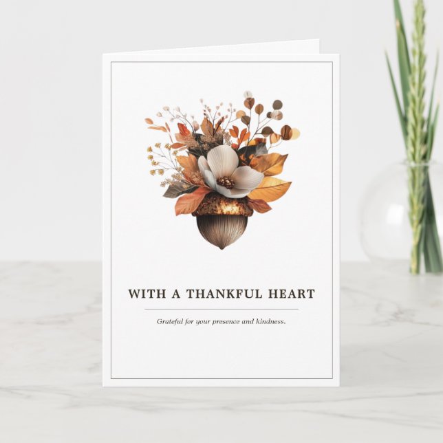 Tarjeta De Agradecimiento Rustic Acorn Floral White Thank You Card (Anverso)
