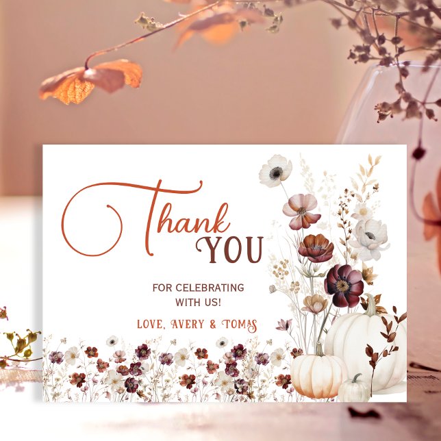 Tarjeta De Agradecimiento Rustic Autumn Floral Pumpkin Baby Shower (Subido por el creador)