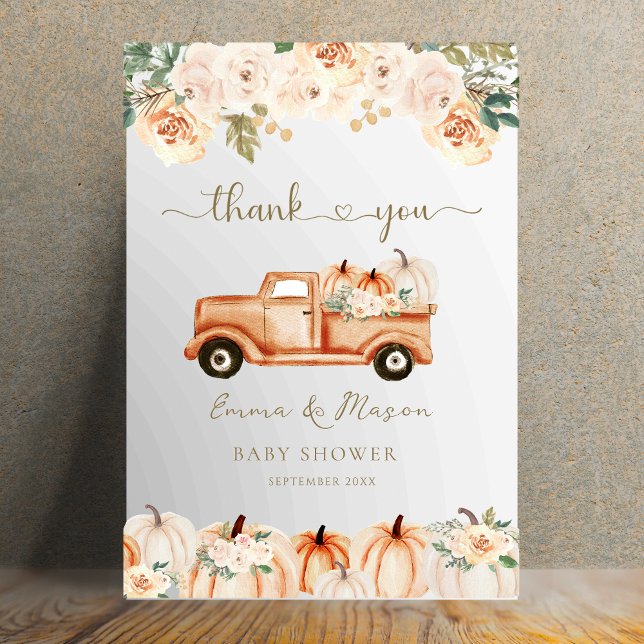 Tarjeta De Agradecimiento Rustic Autumn Floral Pumpkin Truck (Subido por el creador)