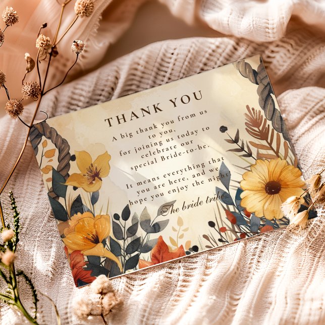 Tarjeta De Agradecimiento Rustic Autumn Meadow Bridal Shower (Subido por el creador)