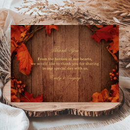 Tarjeta De Agradecimiento Rustic Autumn Wood Leaves