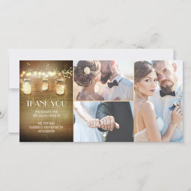 Tarjeta De Agradecimiento Rustic Barn Lights Mason Jar Boda Gracias (Anverso)