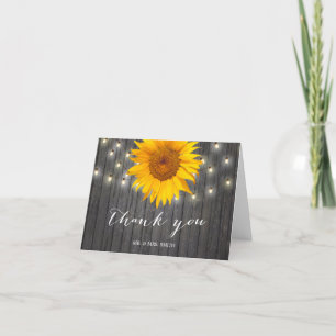 Tarjeta De Agradecimiento Rustic Barn Wood String ilumina el girasol Gracias