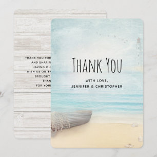 Tarjeta De Agradecimiento Rustic Beach Scene with Boat Gracias Card
