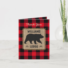 Tarjeta De Agradecimiento Rustic Bear Red Black Buffalo Family Name Lodge
