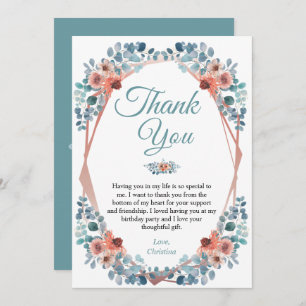 Tarjeta De Agradecimiento Rustic Blue Floral 50th Birthday Gracias