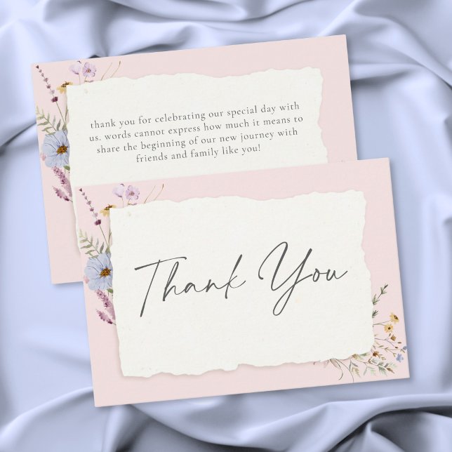 Tarjeta De Agradecimiento Rustic Blush Pink Romantic Wildflower Wedding (Rustic Blush Pink Romantic Wildflower Wedding Thank You Card)