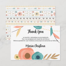 Rustic Boho Baby Shower Thank You Note