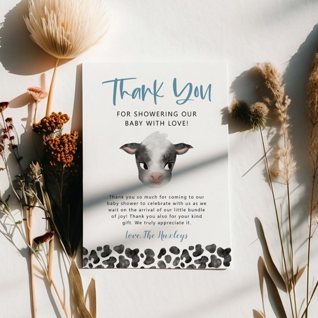 Tarjeta De Agradecimiento Rustic Boy Cow Baby Shower (Subido por el creador)