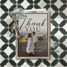 Tarjeta De Agradecimiento Rustic Brown Botanical Pattern Photo Wedding