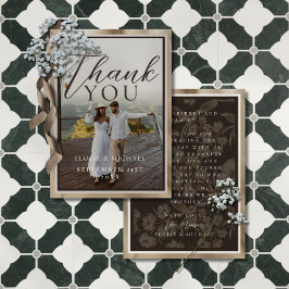Tarjeta De Agradecimiento Rustic Brown Botanical Pattern Photo Wedding