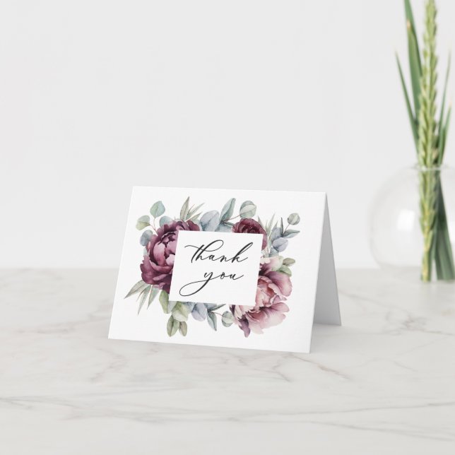 Tarjeta De Agradecimiento Rustic Burgundy and Plum Floral Gracias (Anverso)