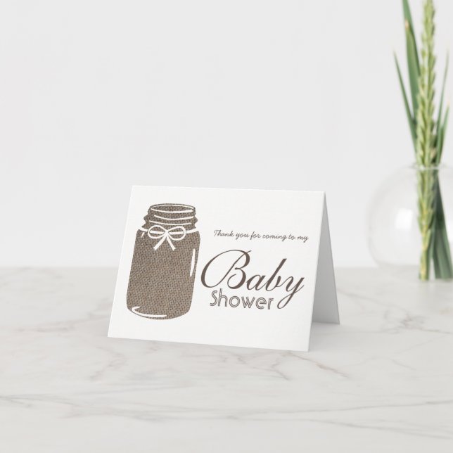 Tarjeta De Agradecimiento Rustic Burlap Mason Jar Baby Shower Gracias (Anverso)